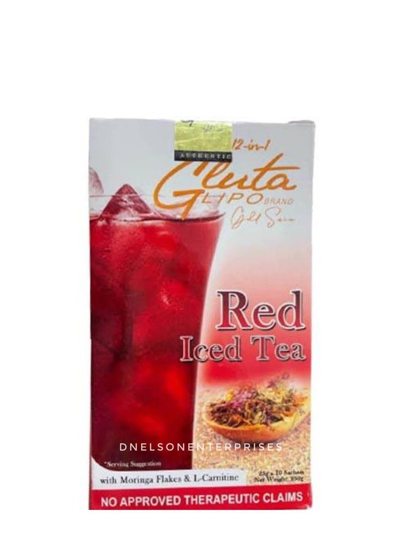 Gluta Lipo Gold Series Red Iced Tea – Detox & Weight Management with Moringa & L-Carnitine (10 Sachets, 350g) - Image 1