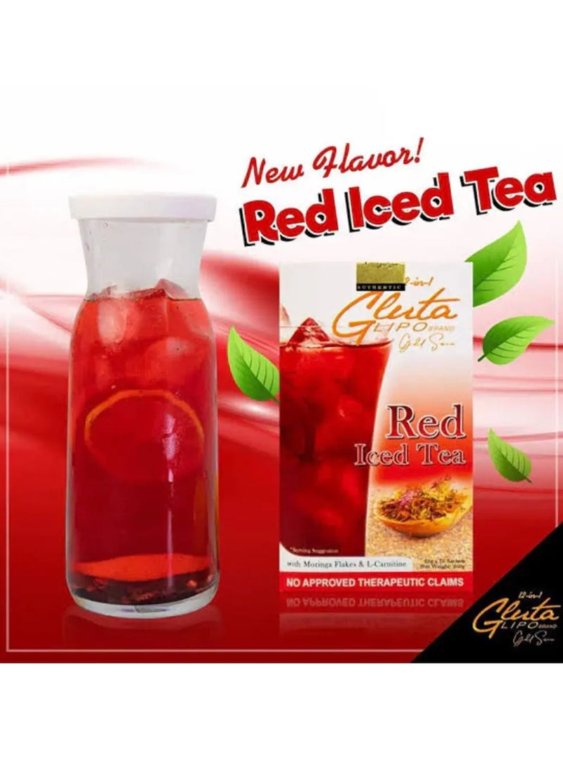 Gluta Lipo Gold Series Red Iced Tea – Detox & Weight Management with Moringa & L-Carnitine (10 Sachets, 350g) - Image 2
