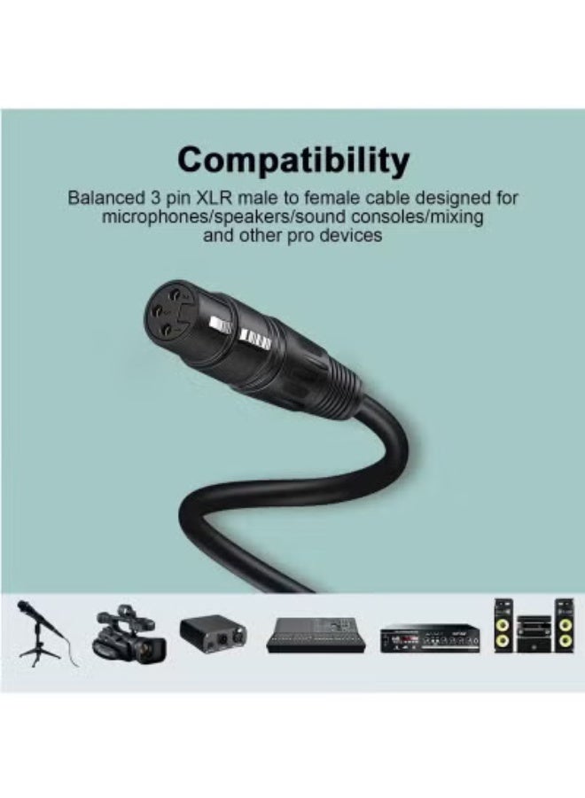 XLR Male to Female Microphone Cable, 3-Pin Balanced Extension Cable, Suitable for Recording, Mixing, Speaker Systems, DMX Lighting, Mixing, and Amplifiers (0.3m/1m/1.5m/3m/5m)