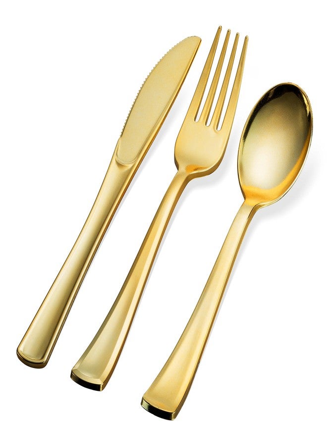 Tepco Settings 160 Silverware Set - Disposable Flatware - 80 Plastic Forks, 40 Plastic Spoons, 40 Cutlery Knives - Heavy Duty for Party Bulk Pack (Gold) - Image 2