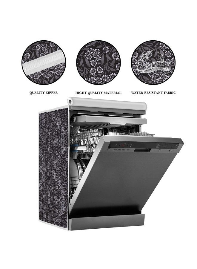 Classic غطاء غسالة صحون كلاسيكي مناسب لـ LG بسعة 12، 13، 14، 15 إعداد (63X63X81 سم، زهرة سوداء) - Image 2