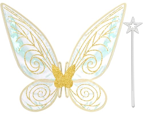quescu Fairy Wings for AdultsButterfly Wings for GirlsAngel WingsFairy Costume for Women Halloween Dress Up Party Favor Gold - Image 1