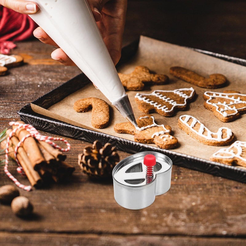 Stainless Steel 3 Hole Cookie Cutter Press Mold With Red Handle Reusable Biscuit Stamp Baking Supplies - Image 4