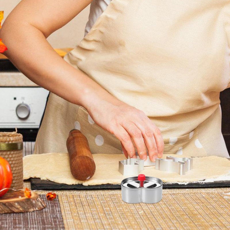 Stainless Steel 3 Hole Cookie Cutter Press Mold With Red Handle Reusable Biscuit Stamp Baking Supplies - Image 5