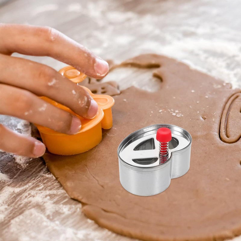 Stainless Steel 3 Hole Cookie Cutter Press Mold With Red Handle Reusable Biscuit Stamp Baking Supplies - Image 3