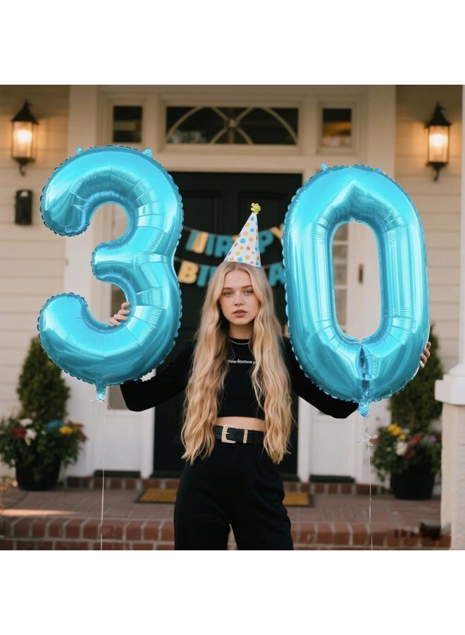 Kelfuoya 40 Inch Giant Number 0 Balloon Light Blue Foil Balloons for 10th 20th 30th 40th 50th 60th Birthday Decorations, Baby Shower Party Supplies 100 Anniversary Events Decorations - Image 3