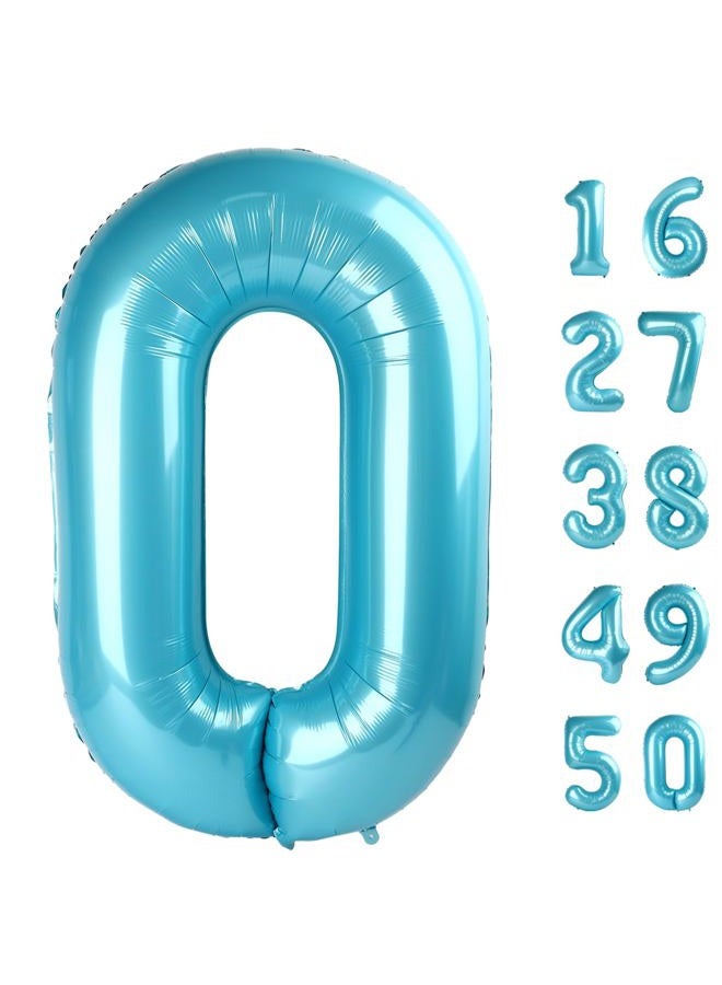 Kelfuoya 40 Inch Giant Number 0 Balloon Light Blue Foil Balloons for 10th 20th 30th 40th 50th 60th Birthday Decorations, Baby Shower Party Supplies 100 Anniversary Events Decorations - Image 1