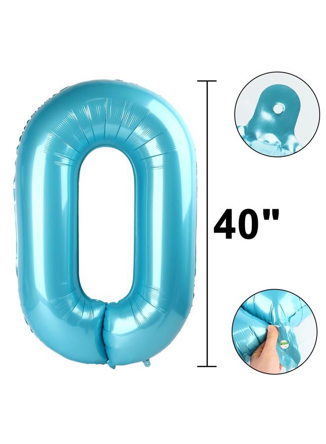 Kelfuoya 40 Inch Giant Number 0 Balloon Light Blue Foil Balloons for 10th 20th 30th 40th 50th 60th Birthday Decorations, Baby Shower Party Supplies 100 Anniversary Events Decorations - Image 2