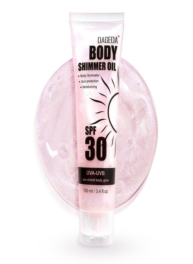 DAGEDA Body Glow Oil, SPF 30 Broad Spectrum Glitter Sunscreen, Lightweight, Non-sticky Sunscreen Body Shimmer, Sun Protection with Centella Asiatica Extract, UVA/UVB Protection, Rose 3.4 fl.oz - Image 1