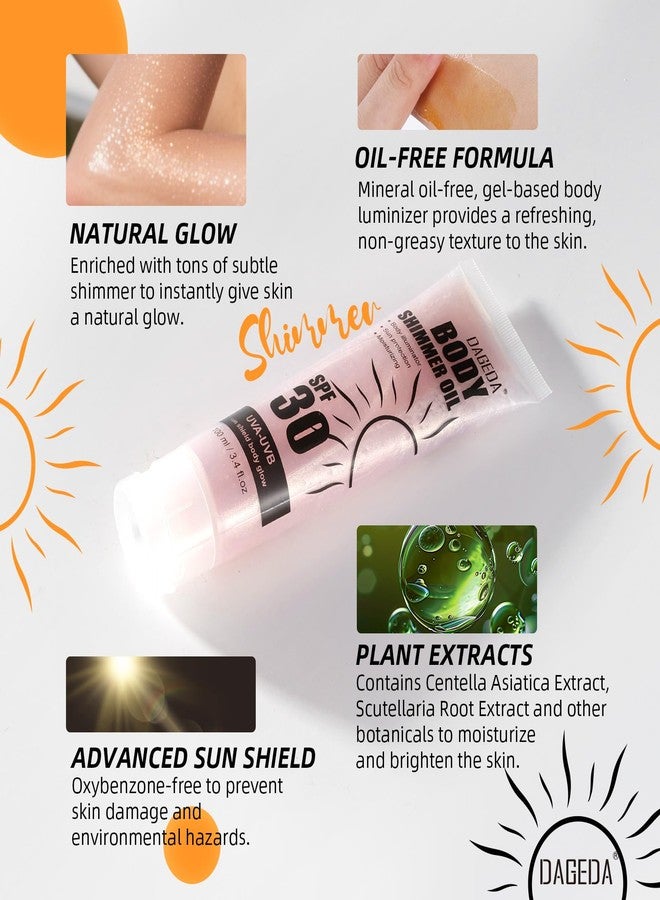 DAGEDA Body Glow Oil, SPF 30 Broad Spectrum Glitter Sunscreen, Lightweight, Non-sticky Sunscreen Body Shimmer, Sun Protection with Centella Asiatica Extract, UVA/UVB Protection, Rose 3.4 fl.oz - Image 5