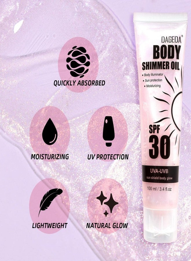DAGEDA Body Glow Oil, SPF 30 Broad Spectrum Glitter Sunscreen, Lightweight, Non-sticky Sunscreen Body Shimmer, Sun Protection with Centella Asiatica Extract, UVA/UVB Protection, Rose 3.4 fl.oz - Image 4