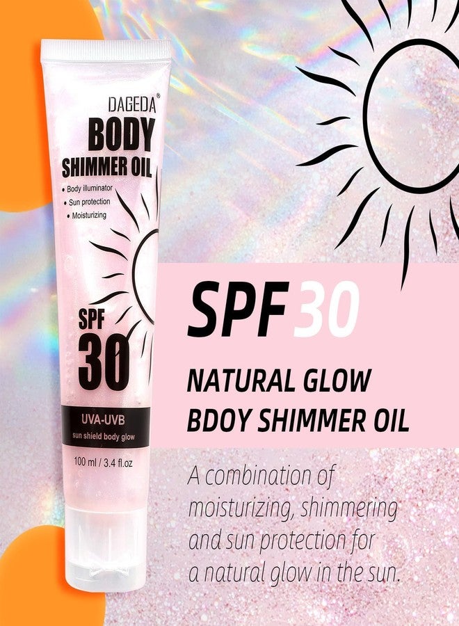 DAGEDA Body Glow Oil, SPF 30 Broad Spectrum Glitter Sunscreen, Lightweight, Non-sticky Sunscreen Body Shimmer, Sun Protection with Centella Asiatica Extract, UVA/UVB Protection, Rose 3.4 fl.oz - Image 2