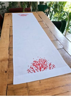 Tanem Home Coral Embroidered Imported Linen Placemat Runner 40X140 cm One Piece 