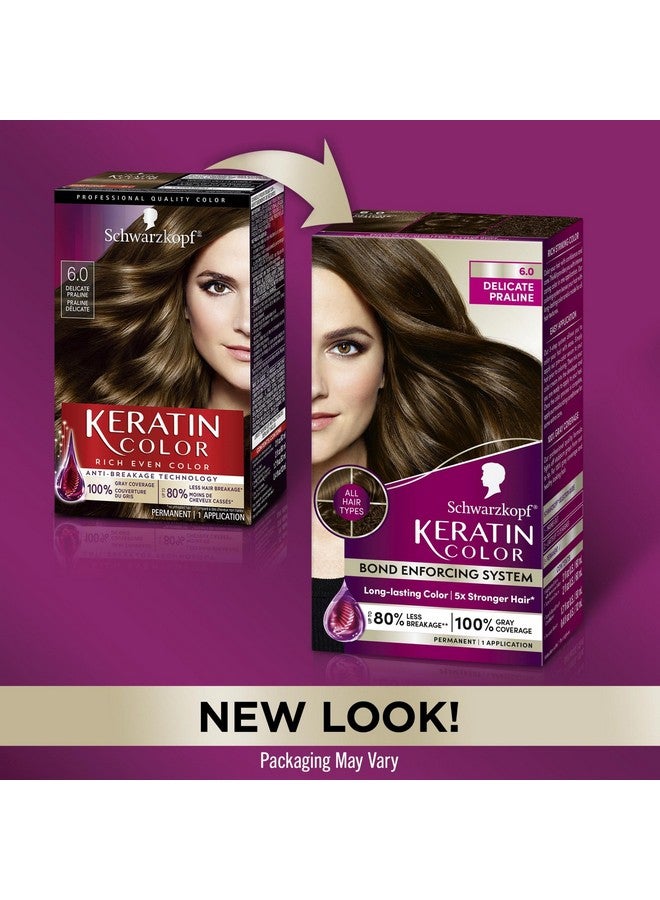Schwarzkopf Keratin Color Permanent Hair Color, 6.0 Delicate Praline,1 Application-Professionally Inspired Permanent Hair Dye,for up to 80% Less Breakage vs Untreated Hair and up to 100% Gray Coverage - Image 2