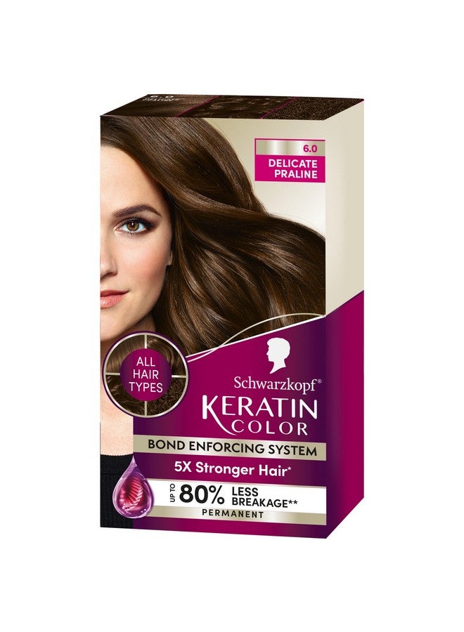 Schwarzkopf Keratin Color Permanent Hair Color, 6.0 Delicate Praline,1 Application-Professionally Inspired Permanent Hair Dye,for up to 80% Less Breakage vs Untreated Hair and up to 100% Gray Coverage - Image 1