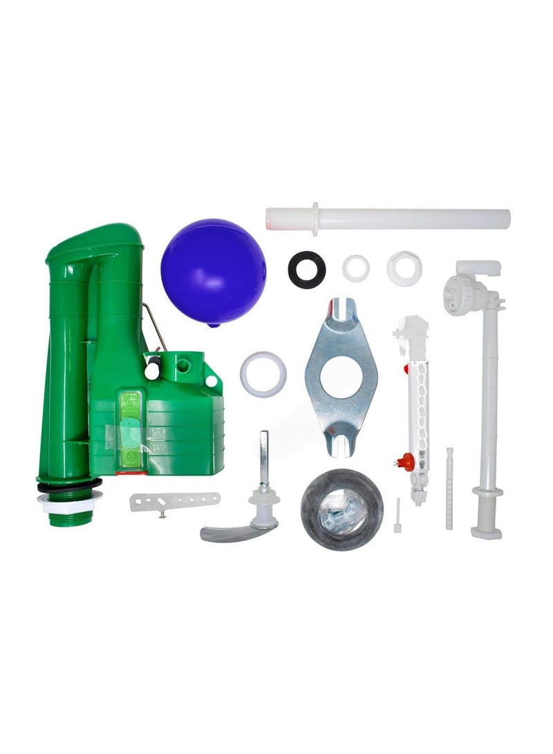 RACO RACO Twyford Single Flush Toilet Cistern Kit – Includes Syphon, Ball, Flush Handle, Inlet Valve, Donut, Lever, and Nocturne Accelerator Kit (Bottom) - Image 1