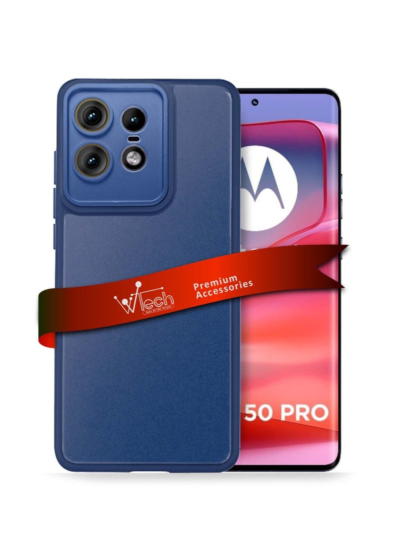 دبليو تيك غطاء حماية من السيليكون الهجين مع غطاء حماية خلفي شفاف لهاتف موتورولا إيدج 50 برو 5 جي 2024 أزرق - Image 1