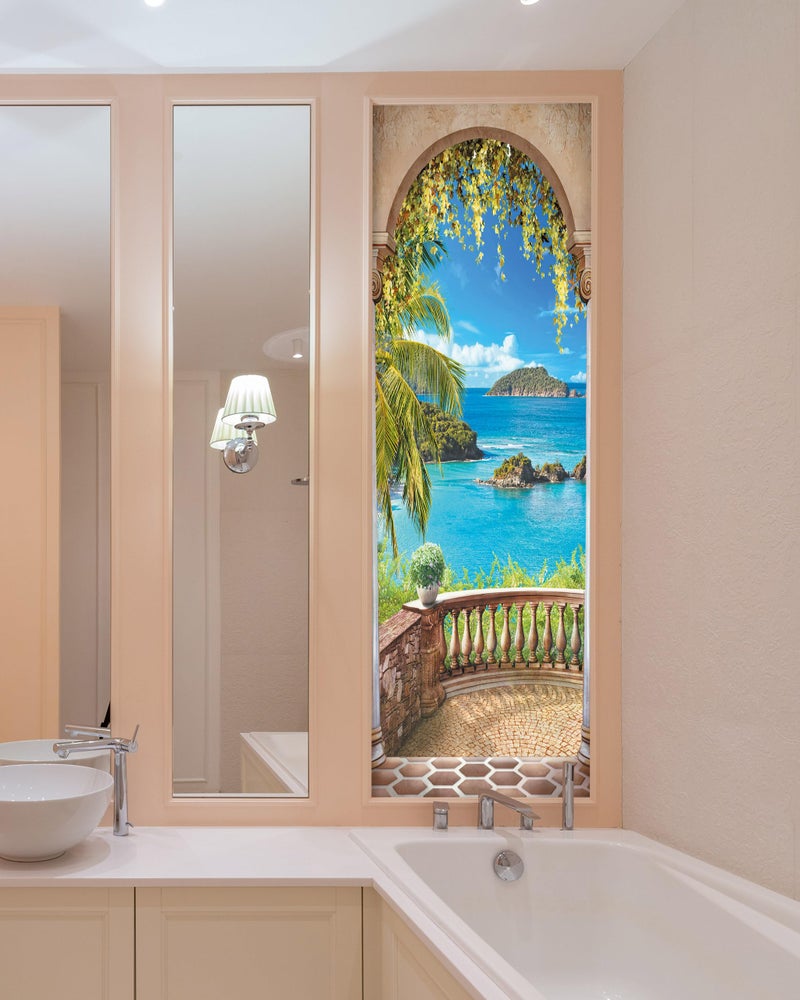 FLFK 3D Balcony Arch Seascape Door Stickers Self-Adhesive Door Murals Photo Wallpaper for Living Room Bedroom Decoration 30.3"x78.7" - Image 4