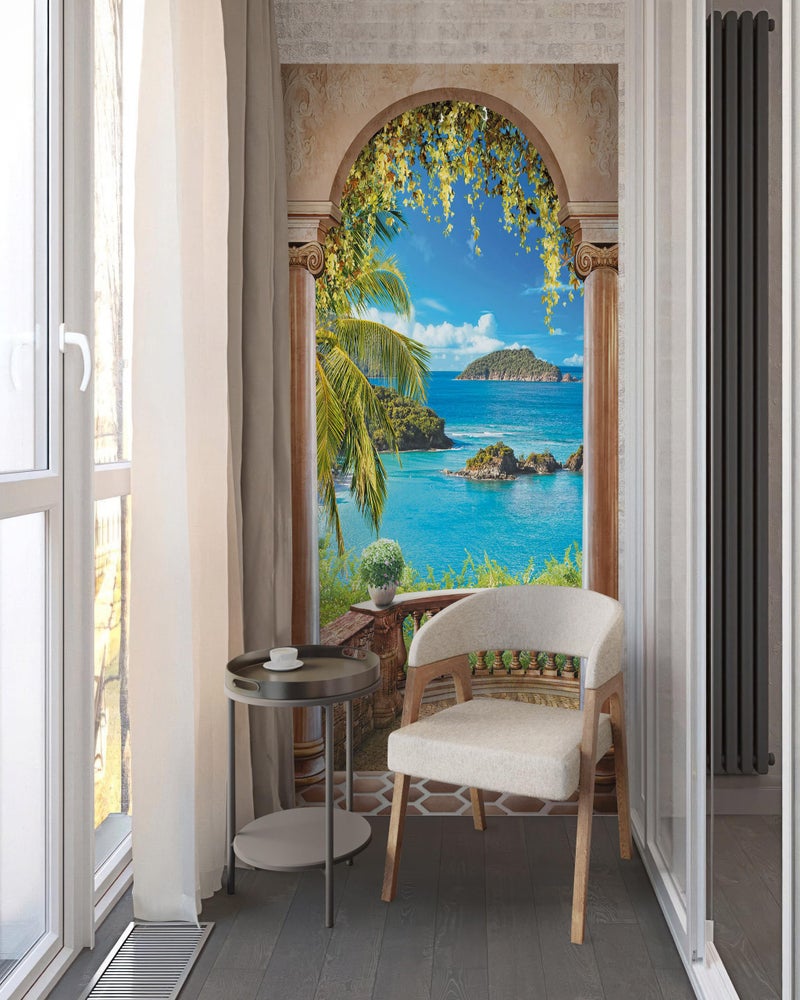 FLFK 3D Balcony Arch Seascape Door Stickers Self-Adhesive Door Murals Photo Wallpaper for Living Room Bedroom Decoration 30.3"x78.7" - Image 5