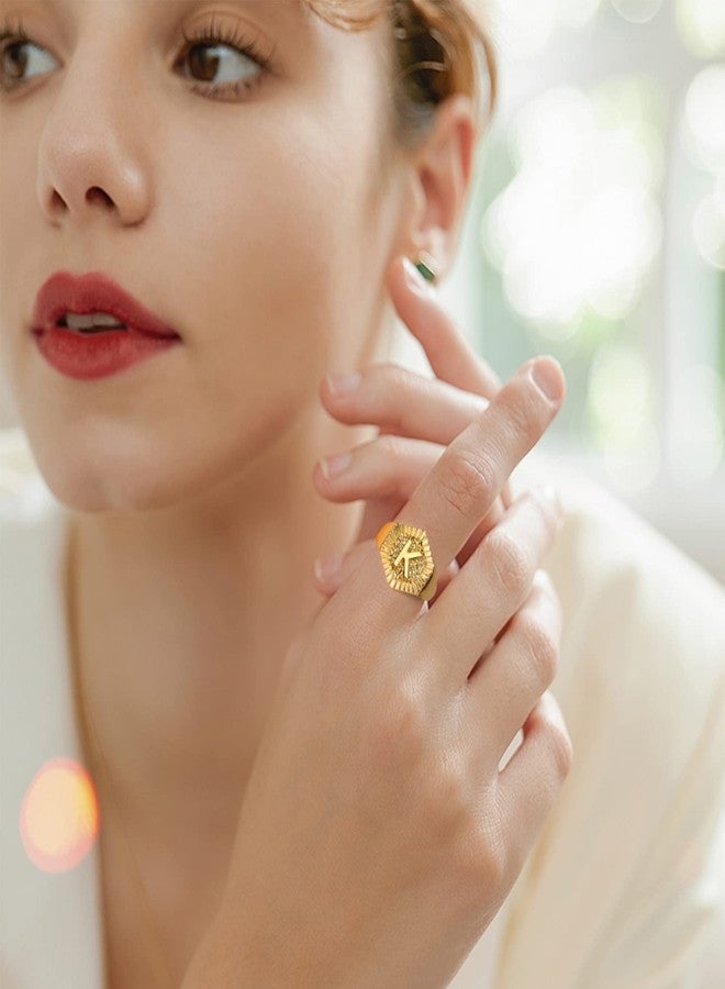 KeyStyle K Letters Ring Gold Rings for Women Non Tarnish, Adjustable Initial Ring for Hip Hop Rapper, Adjustable, 18k Gold Plated - Image 2
