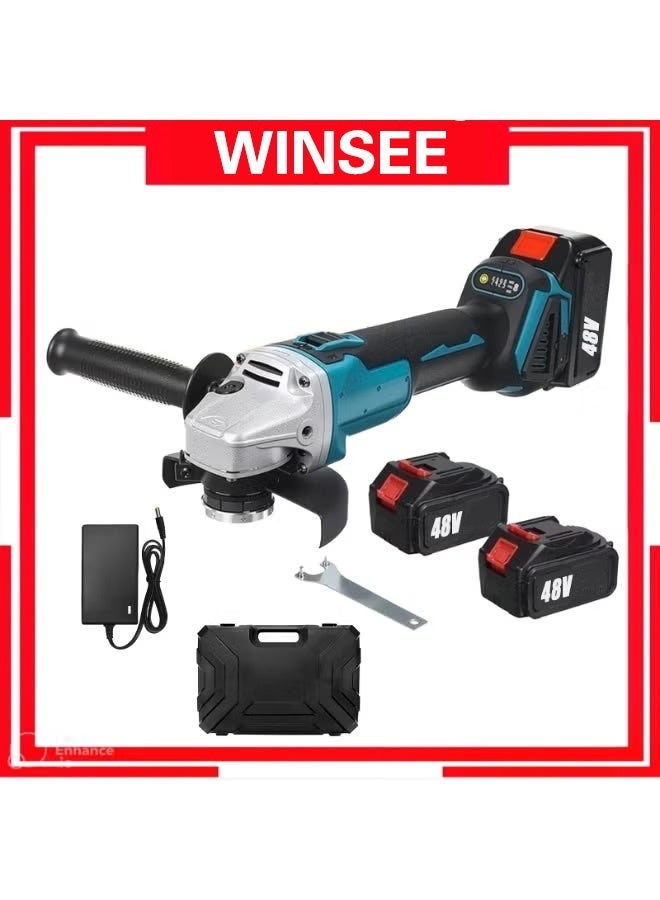 WINSEE 48V Angle grinder, high-power motor, maximum speed 10,000 RPM, drill bit, Angle grinder, cordless, rechargeable battery, lightweight, ergonomic, 2 6.0Ah lithium-ion batteries, charger - Image 1