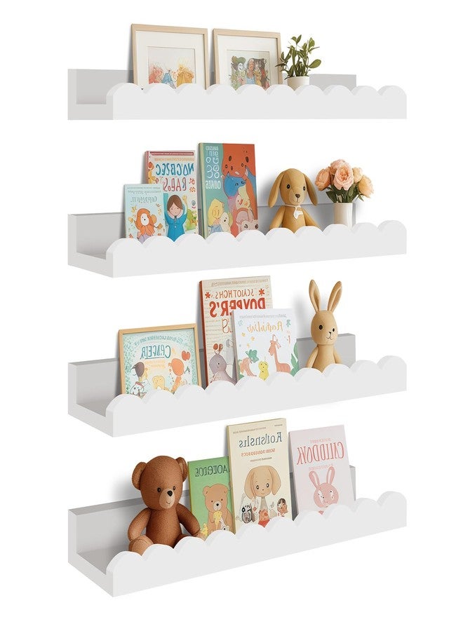 Yirilan Scalloped Wall Book Shelves for Kids Room, White Floating Nursery Shelves, 4-Pack, White - Image 1
