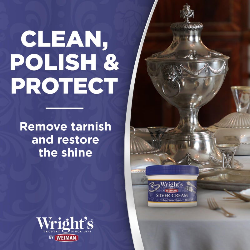 Wright's by Weiman Silver Cleaner and Polish Cream - Gently Clean and Remove Tarnish without Scratching, Ammonia-Free, 8 Ounce, 2 Pack with Polishing Cloth - Image 3
