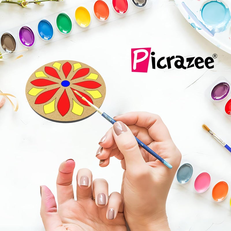 PICRAZEE أطباق دائرية مسبقة العلامة من MDF الصنوبر الهندسي 12 بحجم 4x4 بوصة وسمك 5.5 مم - مثالية للفنون والحرف اليدوية، فن الراتنج، الديكوباج، ومشاريع DIY - Image 4