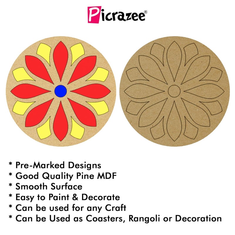 PICRAZEE أطباق دائرية مسبقة العلامة من MDF الصنوبر الهندسي 12 بحجم 4x4 بوصة وسمك 5.5 مم - مثالية للفنون والحرف اليدوية، فن الراتنج، الديكوباج، ومشاريع DIY - Image 3
