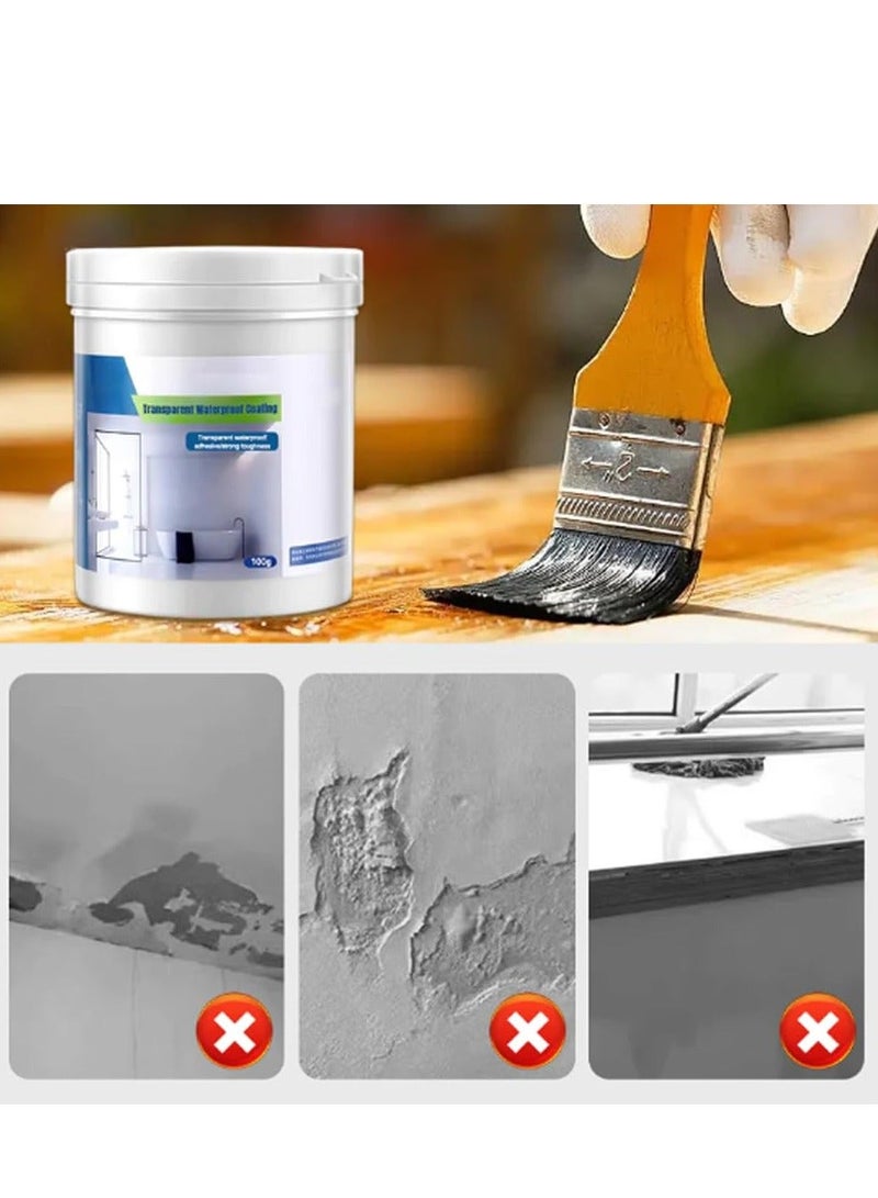 Transparent Waterproof Coating Invisible Water Resistant Waterproof Seal No Pounding Brick Leakage Strong Adhesive Seal Coating Transparent Repairing Leak Waterproof Adhesive (100Ml*2 Piece)  - Image 3