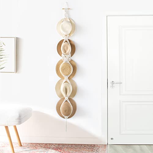 Dahey Macrame Hat Hangers Hat Rack for Wall Cowboy Hat Organizer Hanging Display Hand Weaving Bobo Hat Holder Westen Decor for Wide Brim Hats Bowler Fedora Hats, 5 Hats Style - Image 2