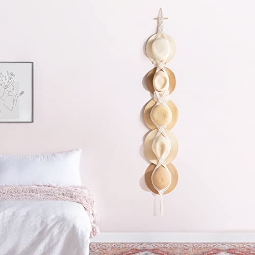 Dahey Macrame Hat Hangers Hat Rack for Wall Cowboy Hat Organizer Hanging Display Hand Weaving Bobo Hat Holder Westen Decor for Wide Brim Hats Bowler Fedora Hats, 5 Hats Style - Image 3