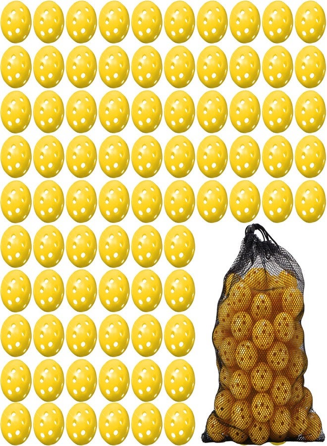 MiniInflat 80 Pack Practice Golf Balls Limited Flight 42 mm Golf Training Airflow Hollow Plastic Ball for Women Men Indoor Outdoor Driving Range Swing Practice Home(Yellow) - Image 1