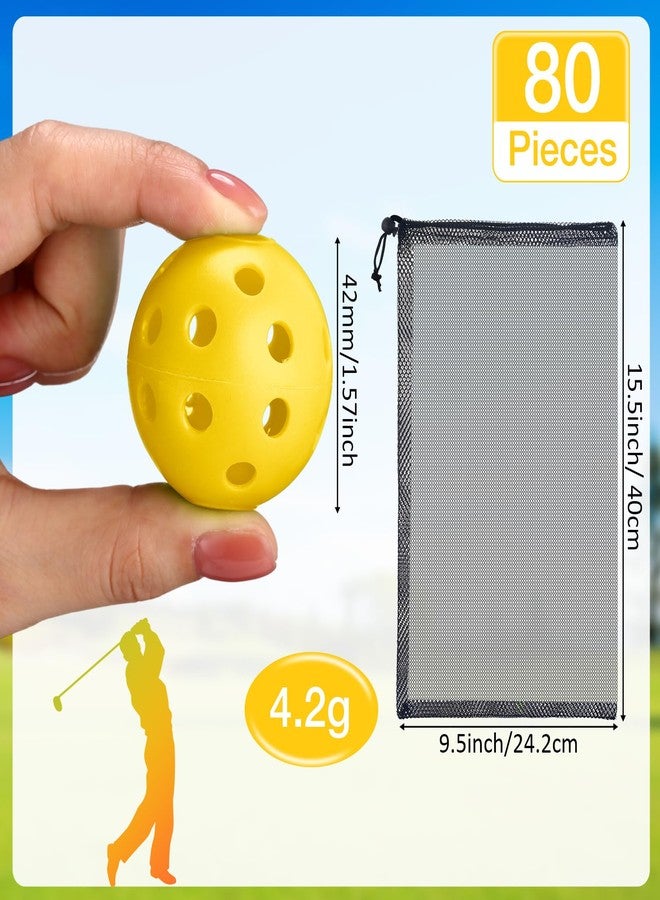 MiniInflat 80 Pack Practice Golf Balls Limited Flight 42 mm Golf Training Airflow Hollow Plastic Ball for Women Men Indoor Outdoor Driving Range Swing Practice Home(Yellow) - Image 2