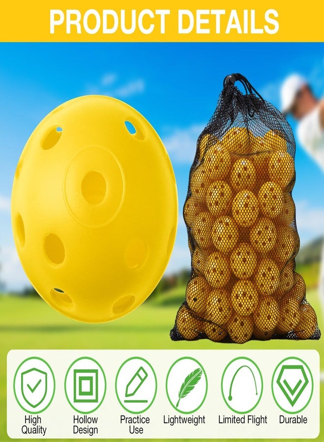 MiniInflat 80 Pack Practice Golf Balls Limited Flight 42 mm Golf Training Airflow Hollow Plastic Ball for Women Men Indoor Outdoor Driving Range Swing Practice Home(Yellow) - Image 3