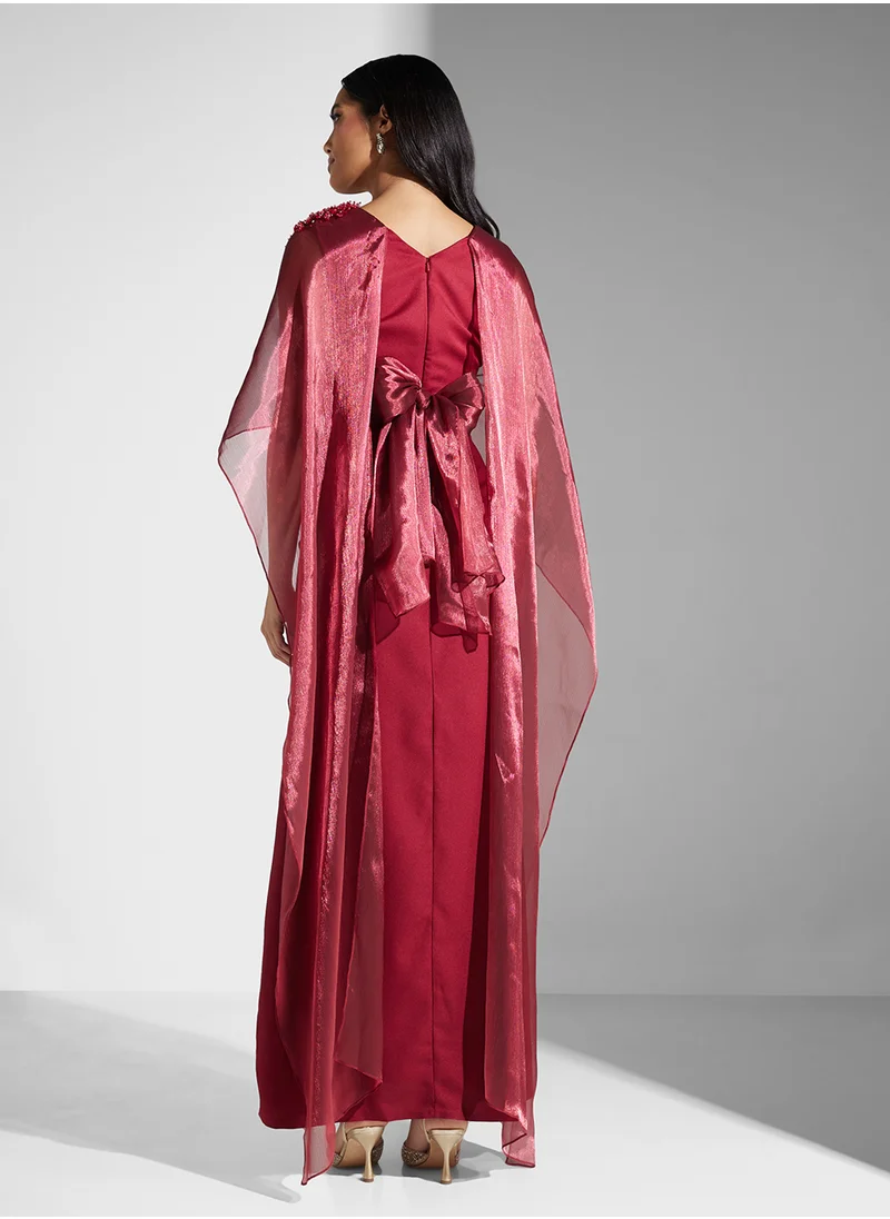 Namshi x V Neck Draped Dress With Cape