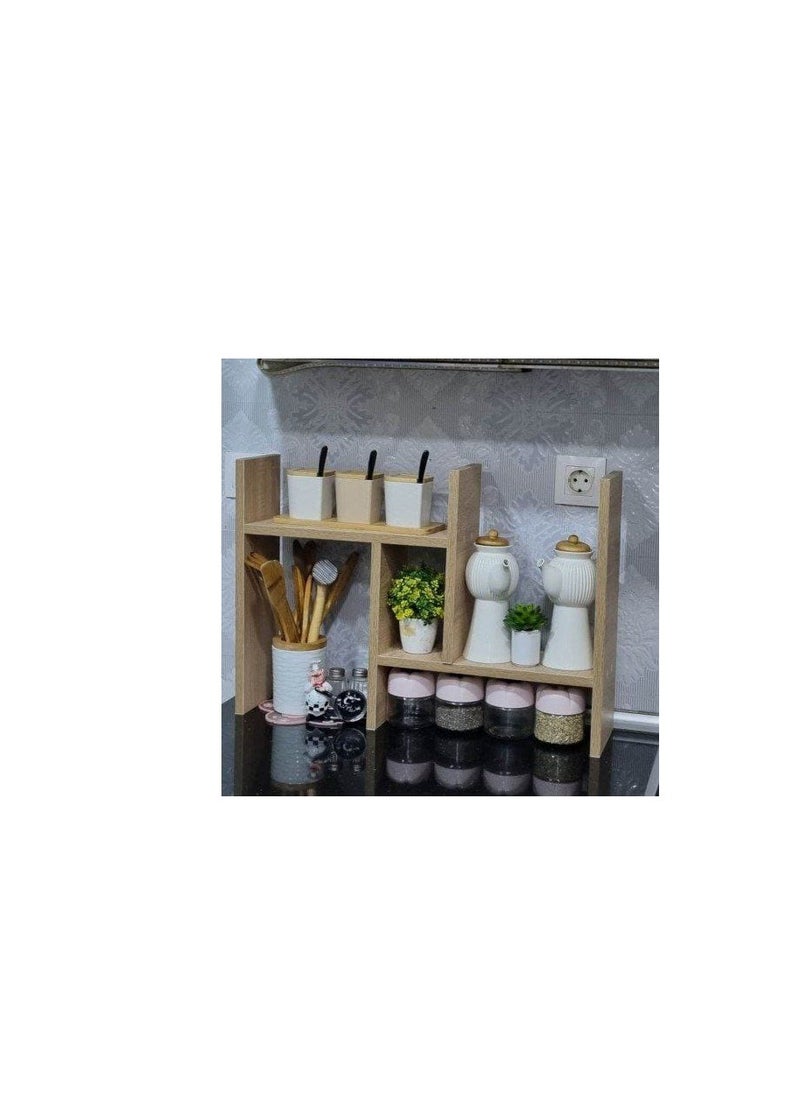 Generic - H-shaped organizer for every kitchen and home. You can organize your kitchen with ease. Spice sets, oil and vinegar bottles, butter cans. Use it as a coffee corner with its mugs, coffee machine, and everything you need. Or use it as a book or desk organizer. Made of 1.8 cm thick wood with melamine veneer to resist water and vapors. Height: 42 cm, depth: 11 cm, and the width can be controlled. - Image 1