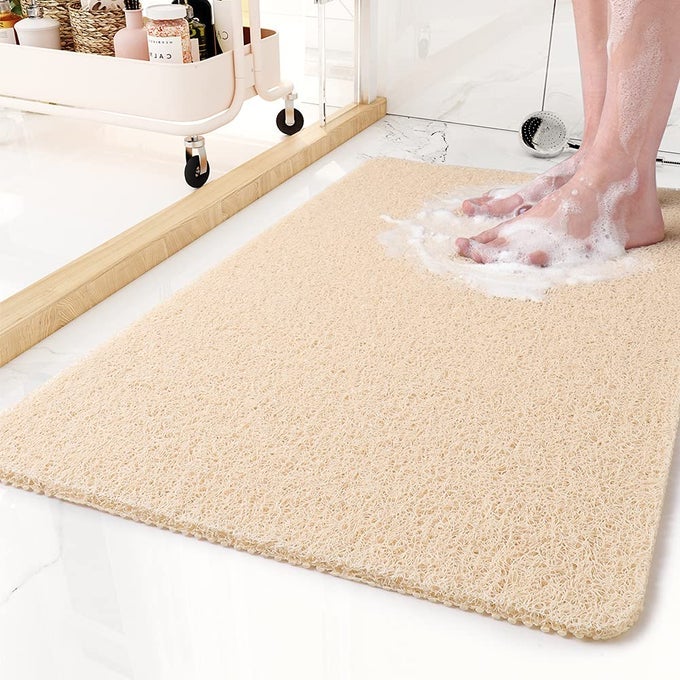 NONSLIP BATHTUB MAT 17X 30 INCH SHOWER MATS FOR BATH TUB PVC LOOFAH BATHROOM MATS FOR WET AREAS QUICK DRYING