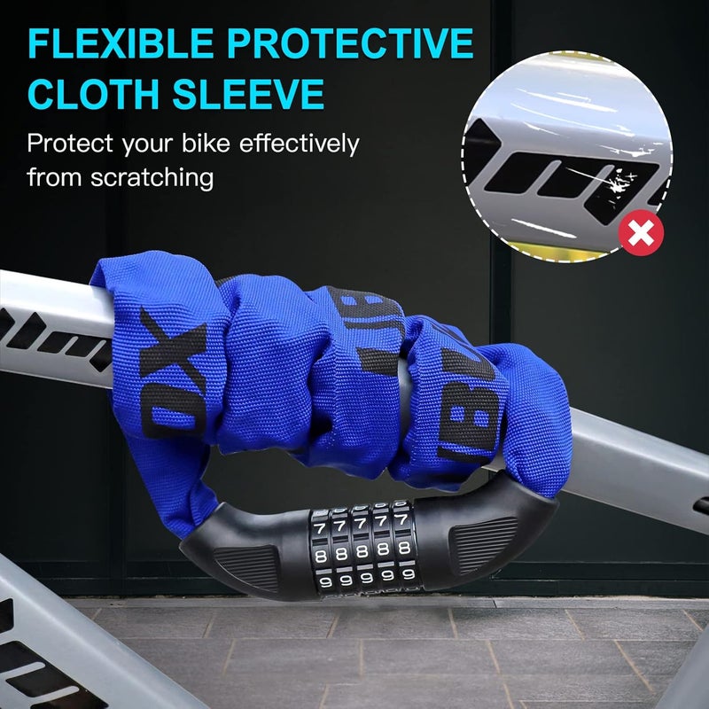 UBULLOX Bike Chain Lock 4FT Bike Lock 5-Digit Combination Anti-Theft Bicycle Locks Resettable Chain for Scooter, Motorcycle and More, Blue - Image 4