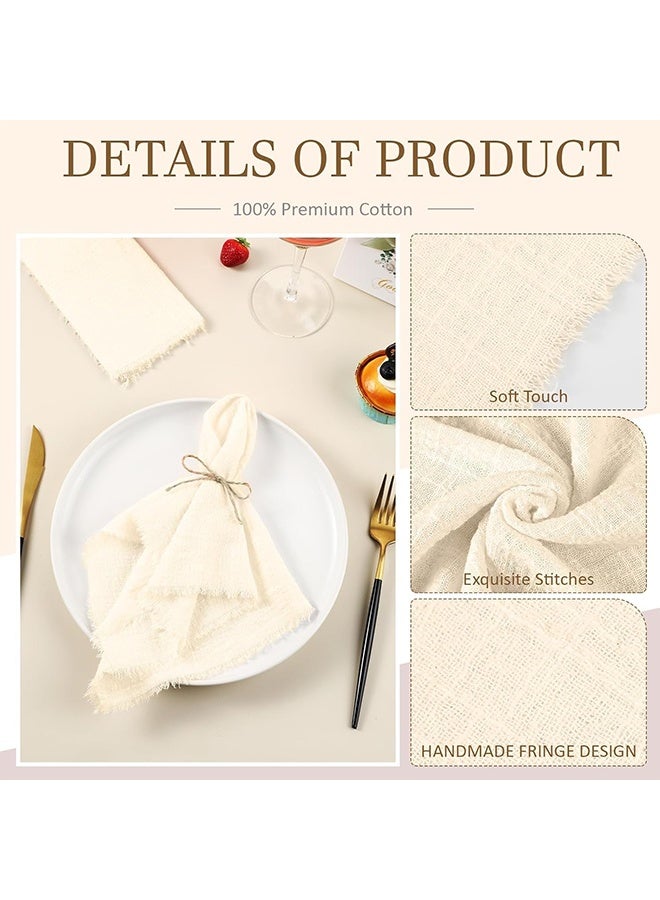 غنافوتو مناديل قطنية من الكتان، 6 قطع مصنوعة يدويًا مع أطراف مهدبة، 16.5 × 16.5 بوصة، مناديل عشاء مربعة ناعمة وريفية لحفلات الزفاف والحفلات، لون عاجي - Image 5