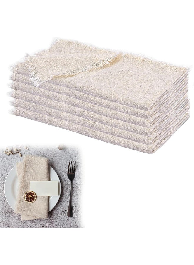 غنافوتو مناديل قطنية من الكتان، 6 قطع مصنوعة يدويًا مع أطراف مهدبة، 16.5 × 16.5 بوصة، مناديل عشاء مربعة ناعمة وريفية لحفلات الزفاف والحفلات، لون عاجي - Image 1