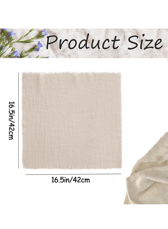 غنافوتو مناديل قطنية من الكتان، 6 قطع مصنوعة يدويًا مع أطراف مهدبة، 16.5 × 16.5 بوصة، مناديل عشاء مربعة ناعمة وريفية لحفلات الزفاف والحفلات، لون عاجي - Image 2
