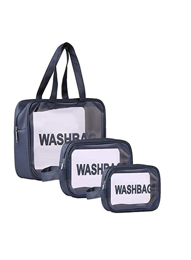 Salepush Cosmetic Make up Pouch Bag for Home & Travel Toiletry Bag for Cosmetics, Brushes, Accessories Set of 3 Wash Bag. (Combo, Blue) - Image 1