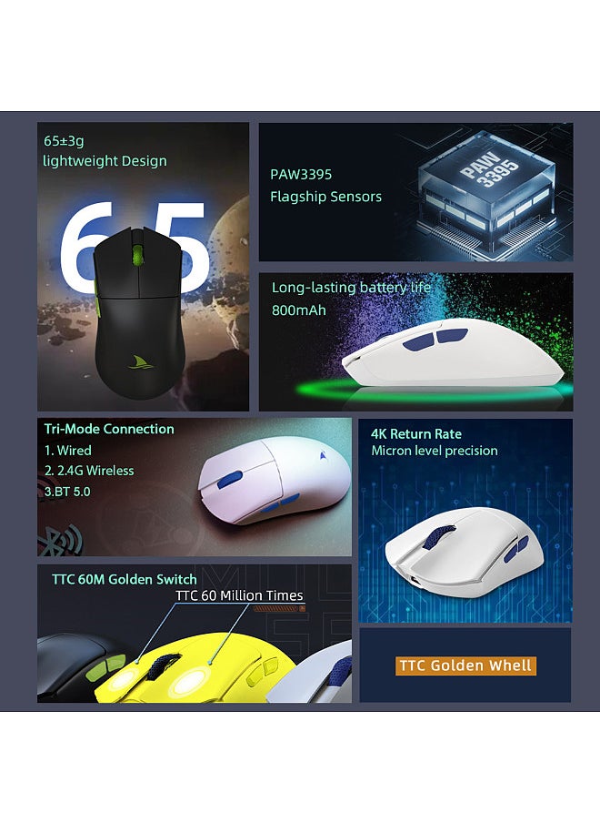 M3 4K Wireless BT5.0 Wired Tri-Mode Rechargeable Gaming Mouse 26000DPI TTC PAM3395 Optical E-sports Mice Custom Drivers For Computer Laptop PC