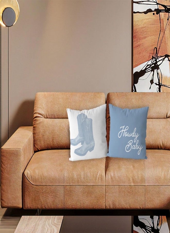 DOTAIN Western Howdy Pillows Pillow Covers 18x18,Blue Pillow Covers,Howdy Baby Cowgirl Boots Pillow Cover,Cowgirl Room Decor,Western Cowgirl Decor,Blue Room Dorm Decor,Set of 2 - Image 2