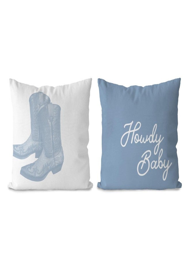 DOTAIN Western Howdy Pillows Pillow Covers 18x18,Blue Pillow Covers,Howdy Baby Cowgirl Boots Pillow Cover,Cowgirl Room Decor,Western Cowgirl Decor,Blue Room Dorm Decor,Set of 2 - Image 1