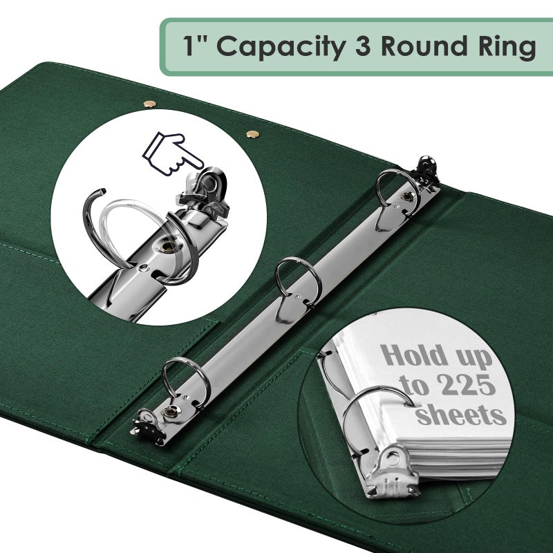 EYROZILL 3 Ring Binder, 1 Inch Linen Binder Organizer for Letter Size (8.5" x 11") with 5 Tab Dividers, File Folder Labels and Low Profile Clipboards, School and Office Supplies-Blackish Green - Image 3