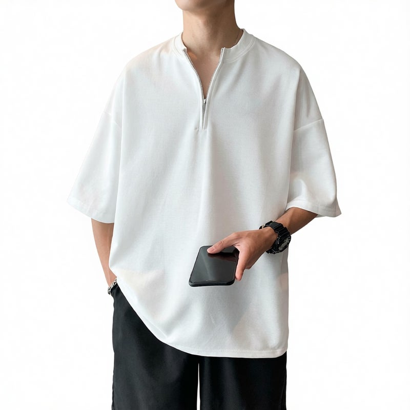 Men's Short Sleeve T-Shirt Casual Loose Fit Five-Sleeve Top - Image 2