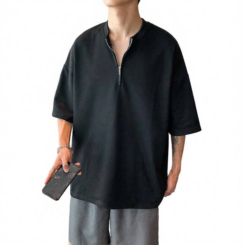 Men's Short Sleeve T-Shirt Casual Loose Fit Five-Sleeve Top - Image 1