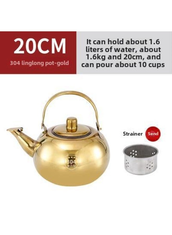 304 Thickened Stainless Steel Small Teapot Tea Special Pot Linglong Pot With Filter Mesh Restaurant Hotel Hotel Kettle-Color:New 304 Point Solution Original Color 18cm [1.4l]-Capacity:1l (inclusive)-2l (exclusive)  - Image 4